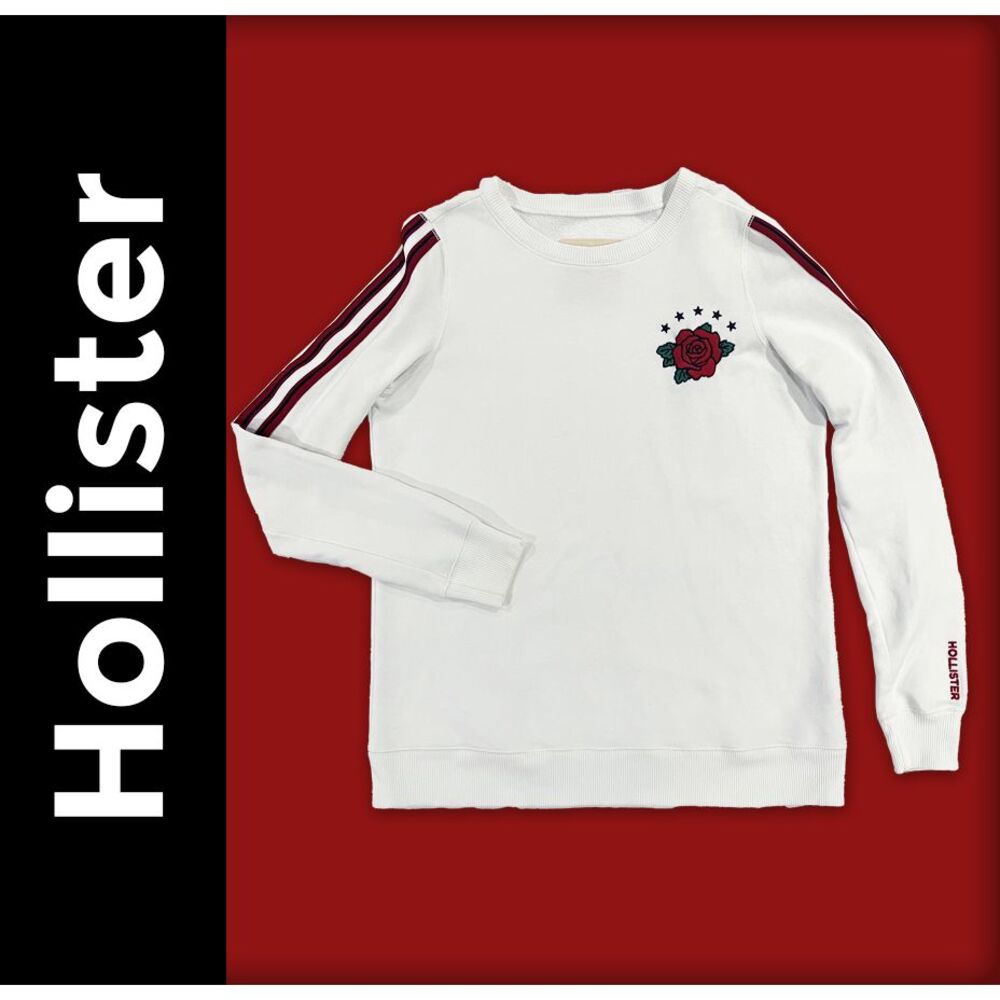 HOLLISTER Women's Casual White With Red Rose Pullover Sweater Size S